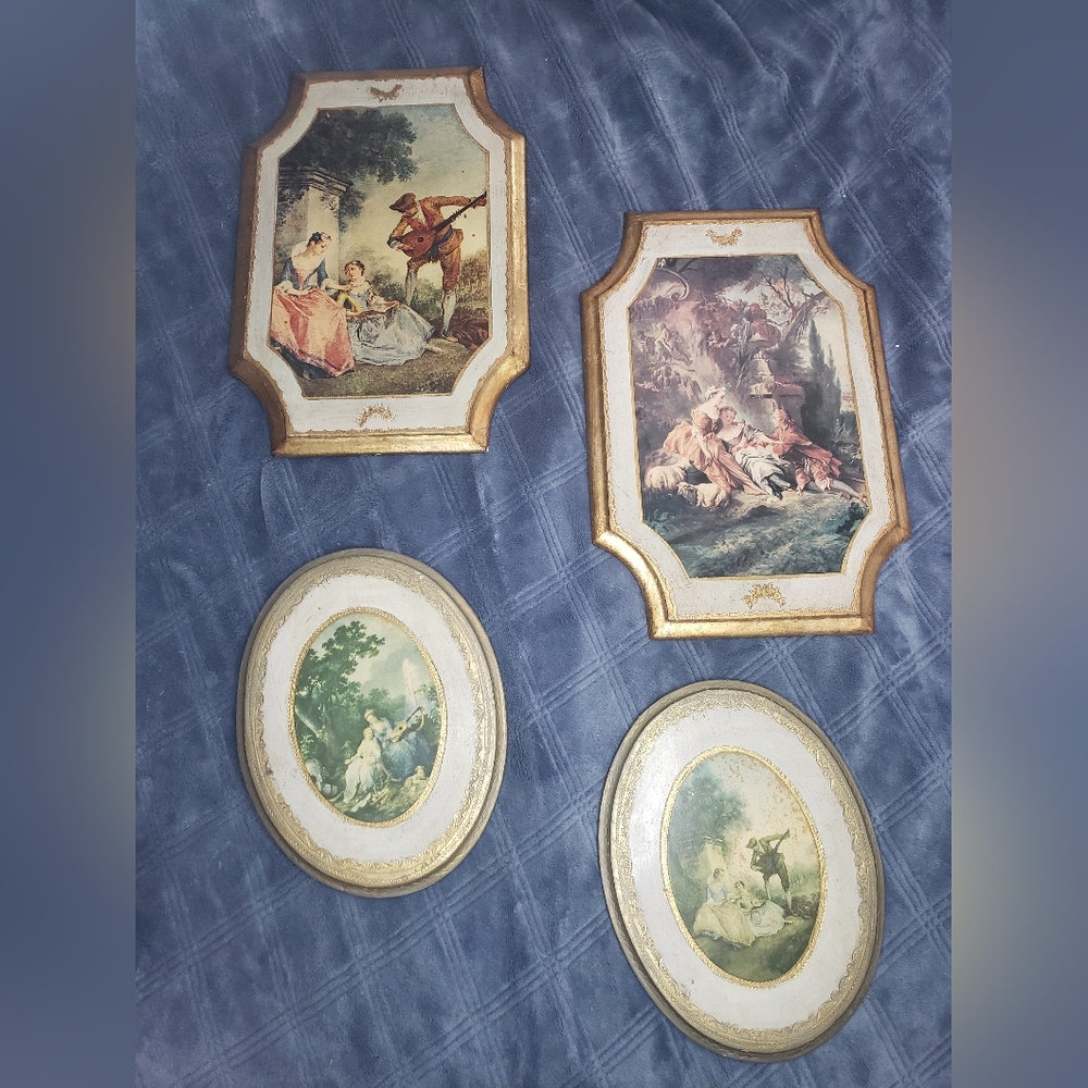beautiful vintage shabby chic wooden wall art, 4 in the set, Made in Italy!